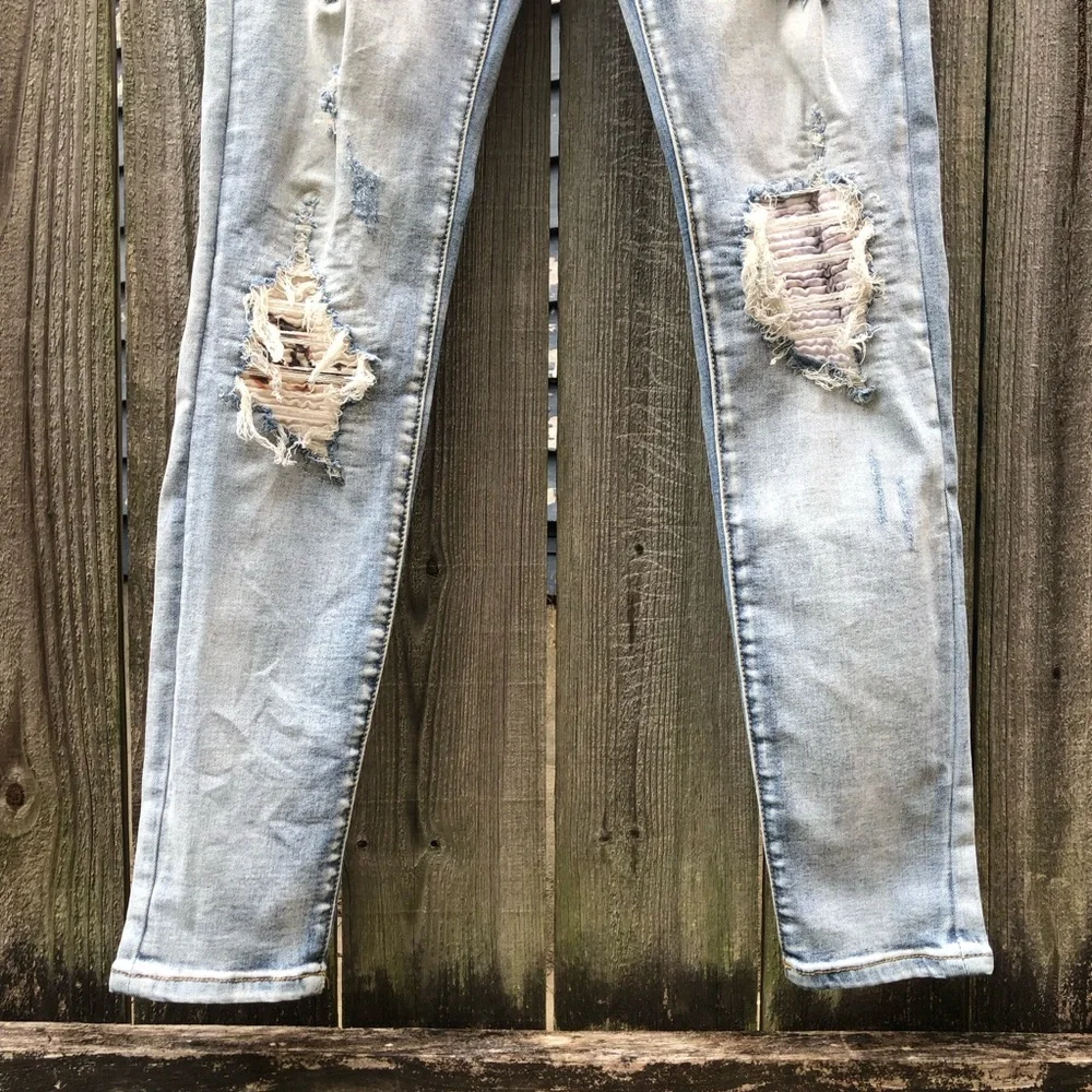 Amiri MX1 Jeans Distressed Ribbed Patchwork Size 29 Light Wash Skinny Stretch